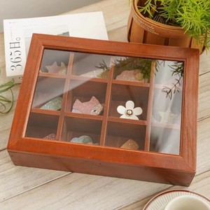 <b>Vintage</b> Solid Wood Jewelry <b>Box</b> Square 15x15x6cm Glass Lid Engraved Display Stand Watch Storage Desktop Organizer - Product Image 3
