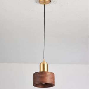 Modern Walnut Wood Pendant <b>Light</b> Led <b>Single</b> Head Round Chandelier For Home Bedroom Dining Room Tea Room - Product Image 3