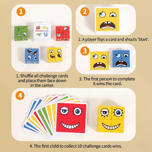 Jeu de puzzle en bois à expressions changeantes pour enfants, blocs de construction éducatifs Montessori, entraînement à la pensée logique, jouet de fête, cadeau - Product Image 3