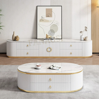 Ensemble de table basse ovale en acier inoxydable français de luxe moderne, table de salon de haute qualité, meubles de salon blancs