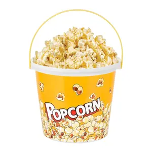 Logo Kustom Tahan Lama Besar 48 Oz. Ember Popcorn Plastik dengan Pegangan untuk Pameran Karnaval