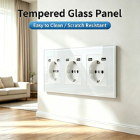 Prise murale standard européenne de type 3, série M, panneau en verre trempé, 16A 250V, triple prise électrique allemande Schuko