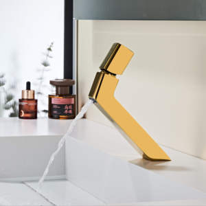 Robinet de lavabo monocommande inclinable moderne en or brossé de haute qualité, à poser sur le comptoir, finition chromée - Product Image 2