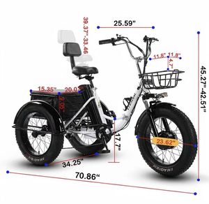 Vélo cargo électrique à batterie lithium 48 V 18 Ah, tricycle à trois roues avec pneus larges, pliable, pour transport utilitaire - Product Image 4
