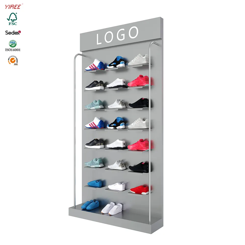 Creative Idea Custom Sports Footwear Brand Store Steel Powder Coated Wall Stand Shoes Display Rack For Shop