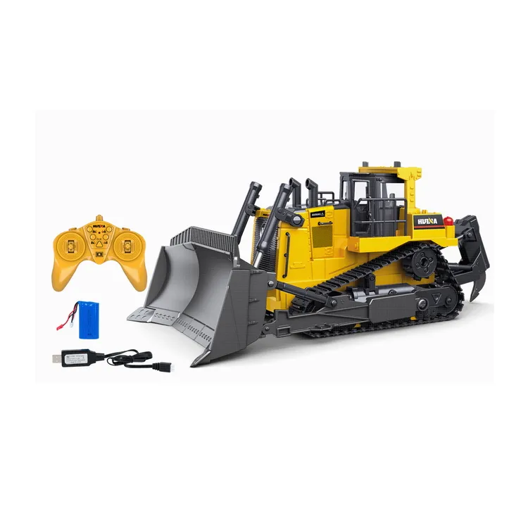 HUINA 1569 2.4G 1:16 RC Bulldozer 9ch Metal rc pala gommata con luce