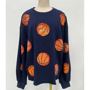 OEM Customized <strong>Sparkly</strong> Sequin Embroidery Basketball Long Sleeve Casual Crew Neck Pullover Tops Oversized Sweatshirt for <strong>Women</strong> - Product Image 1