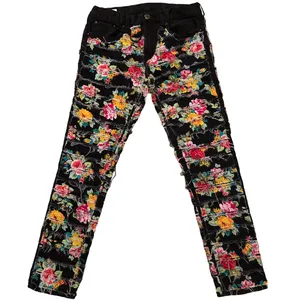 Мужские прямые джинсы с цветочным принтом