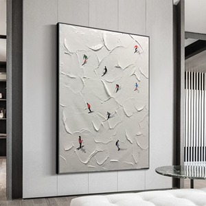 Art mural encadré sur le thème du ski, peinture à l'huile texturée 3D abstraite, décoration de salon, toile de <span class=keywords><strong>neige</strong></span> blanche, peinture décorative - Product Image 1