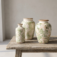 Vase décoratif en porcelaine crème blanc avec bordure marron, style shabby chic minimaliste, cylindrique, vert sauge, pour fleurs, marque ARM LVG