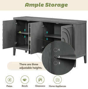 Modern <b>Sideboard</b> Door with Circular Groove Design Wood Door Handle <b>for</b> Living Room Dining Room - Product Image 6