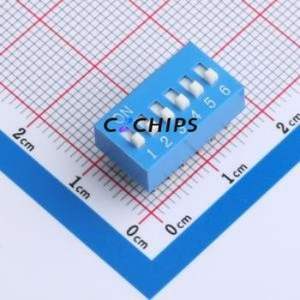 DS-6-B-T DIP Switch Through hole Component (THT),P=2.54mm Switch Flat Toggle, Raised Type Single Pole Single Throw 6 2.54mm - Product Image 1