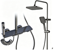 Ensemble de douche monocommande gris anthracite moderne Maite avec pommeau de douche carré et barre coulissante multi-jets incluse
