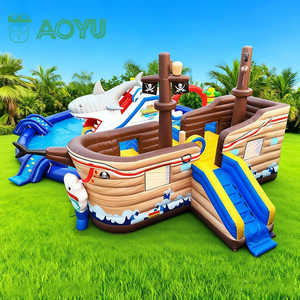 Château gonflable pirate commercial AOYU, toboggan aquatique pour enfants, château gonflable avec toboggan grand requin et piscine - Product Image 1