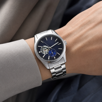 Reloj Mecánico de Negocios para Hombre de Primera Calidad, Resistente al Agua hasta 10 m, Caja de Aleación, Correa de Acero Inoxidable, Esfera con Indicadores, Cierre Oculto
