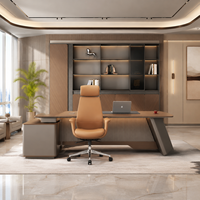 Ensemble de bureau de direction en bois en forme de L de luxe 2026, chaise de patron en cuir, armoire de rangement, fournitures pour entrepreneurs et grossistes en bureau
