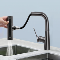 Robinet de cuisine à cascade noire de luxe moderne à poignée unique Robinets mélangeurs pour éviers de cuisine
