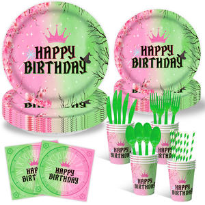 Nuevo en Existencia, Juego de Vajilla para Fiesta de Cumpleaños de Bruja Malvada, Diseño Mágico y Divertido, Platos de Papel Rosa/Verde - Product Image 1