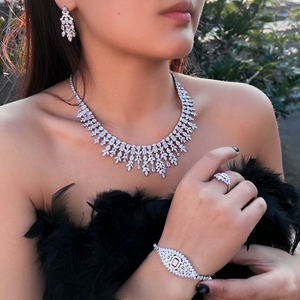 Conjunto de Joyería de Bisutería para Fiesta de Bodas, Estilo Árabe, con Circonitas Cúbicas en Forma de Borla, Color Oro Blanco, para Novia, Dubái - Product Image 2