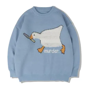 Custom LOGO Cute Murder Goose Pattern Knitted Sweater Cable Casual Oversized Pullover Knit Sweaters For Men