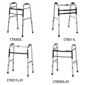 Déambulateurs et déambulateurs en alliage d'aluminium junior à deux boutons de conception pliante standard avec roues pour personnes âgées - Product Image 2