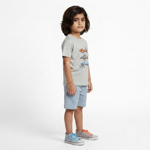 Ensemble t-shirt et short en coton doux tricoté, tenue d'été décontractée en deux pièces pour enfants, garçons et filles, respirant et confortable pour un usage quotidien - Product Image 2