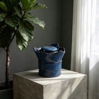 Fontaine de table en céramique bleue avec motif de fleur de lotus, décoration aquatique pour la maison ou le bureau