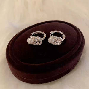 WENCHI Women's 1597 Natural Pearl <b>Crystal</b> <b>Earrings</b> with Feather Detail Lightweight Elegant Ear Buckles Manual Fulfillment - Product Image 3