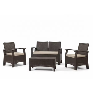 Ensemble de meubles de conversation d'extérieur en rotin tressé robuste de qualité commerciale, 4 pièces, avec coussins épais haute densité pour patio et jardin - Product Image 1