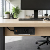 Multiprise de bureau avec 2 prises CA, 1 port USB-C QC 3.0 à charge rapide, câble de 1,8 m pour projets hôteliers