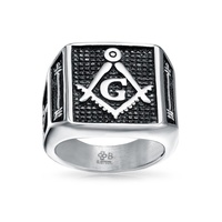 Bague en acier inoxydable de style punk avec signet noir mystique et compas carré maçonnique, certifiée CMA, pour homme, cadeau