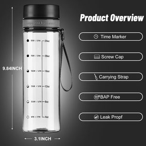 Offre Spéciale – Bouteille d'eau minérale écologique en PC sans BPA de 1 L (32 oz) avec marqueur de temps et corde, idéale pour les activités sportives en extérieur et l'eau bouillante - Product Image 3