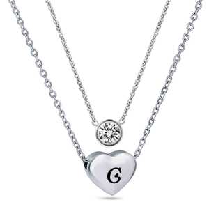Collier double couche en forme de cœur avec pendentif diamant en acier inoxydable pour femme, bijou cadeau - Product Image 4