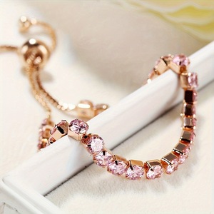 Green Zircon Tennis <b>Bracelet</b> Rose Gold Chain <b>Adjustable</b> Women's Jewelry Everyday Wear Geometric Design Channel Setting - Product Image 3
