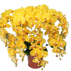 Распродажа 2024 искусственная бабочка Орхидея желтые цветы композиция 9 головок настоящая искусственная фаленопсис Орхидея