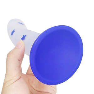 BANSEY En gros Dildo bleu lumineux en silicone liquide, plug anal incurvé avec base ventouse, jouets sexuels pour adultes pour femmes et hommes - Product Image 4
