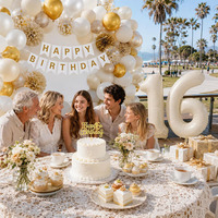 Kit de Décorations de Fête d'Anniversaire 16 Ans en Gros, Guirlande de Ballons Beige et Or avec Bannière et Décoration de Gâteau en Papier pour Décorations d'Anniversaire