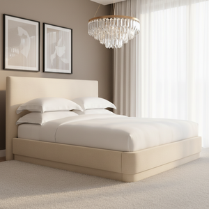 RH MULHOLLAND LIT À PANNEAU EN TISSU ENTIÈREMENT REMBOURRÉ Cadre de lit de luxe <span class=keywords><strong>King</strong></span> Size avec tête de lit en tissu beige Mobilier de chambre à coucher moderne - Product Image 2