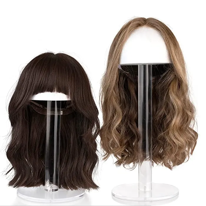 Cabeza de peluca lucite de alta calidad con cabezal de espuma, soporte de exhibición acrílico personalizado para extensión de cabello