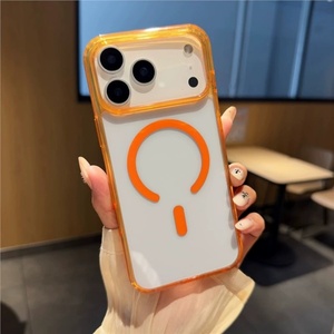 เคสโทรศัพท์มือถืออะคริลิกใสแบบแม่เหล็กสำหรับ iPhone 16 15 14 13 Air, เคสสำหรับ iPhone 17 Pro Max สีส้ม รองรับการชาร์จไร้สาย - Product Image 1