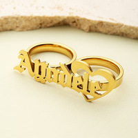Nouvelle bague classique en acier inoxydable plaqué or 18 carats avec double lettre personnalisable, cadeau de mariage pour femme, bijoux