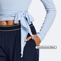 Haut de yoga actif à nouer, coupe ajustée, doux pour la peau, 90% nylon 10% élasthanne, décontracté, ruban de gaze, manches longues