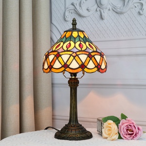 European Vintage Tiffany Stained Glass Table <strong>Lamp</strong> <strong>Peacock</strong> Feather Dome <strong>Shade</strong> E26/E27 Base Farmhouse Bedroom Bedside Electric - Product Image 1