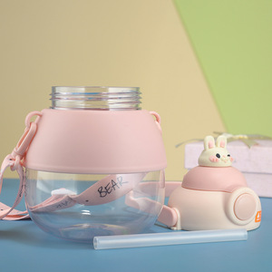 Offre Spéciale mignon lapin oreille sangle extérieur en plastique verres inspiré par les animaux de dessin animé pour enfants paille bouteille d'eau tasses - Product Image 6