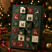 Boîte cadeau calendrier de l'avent de Noël personnalisée avec logo, finition mate, gaufrage, paillettes, papier recyclé, emballage magnétique