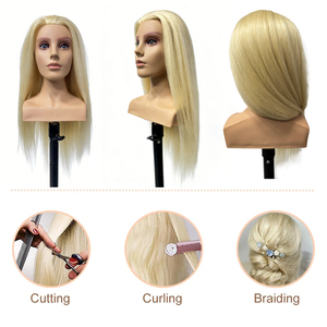 Tête de mannequin en cheveux humains naturels, lisses, longueur 65 cm, avec épaules, pour la coupe et le tressage de cheveux - Product Image 4