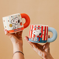 Nouvelles tasses en céramique colorées de style pierre, grande capacité, rayées, motif dessin animé mignon, compatibles lave-vaisselle et micro-ondes, coffret cadeau, tasses d'anniversaire