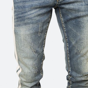 Pantalones Vaqueros Ajustados de Mezclilla Elástica para Hombre, Diseño Moderno, Fabricados en China, Venta al Por Mayor, con Rayas Laterales - Product Image 4