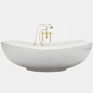 genuine stone freestanding bathtub white marble double ended tub