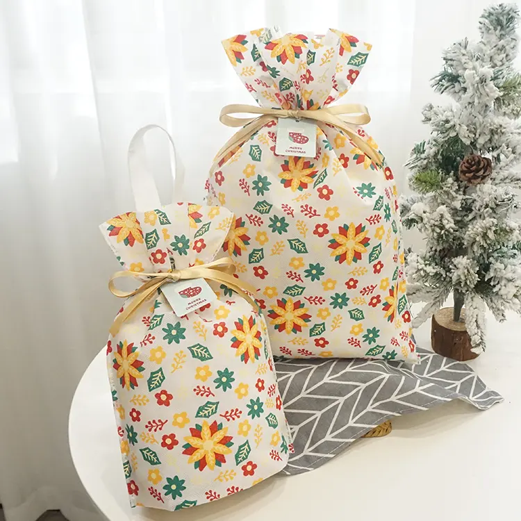 Plastic Bag Printing Party Decoration Merry Christmas Printing Non Woven Plastic Cookie Packaging Bag Candy Bag